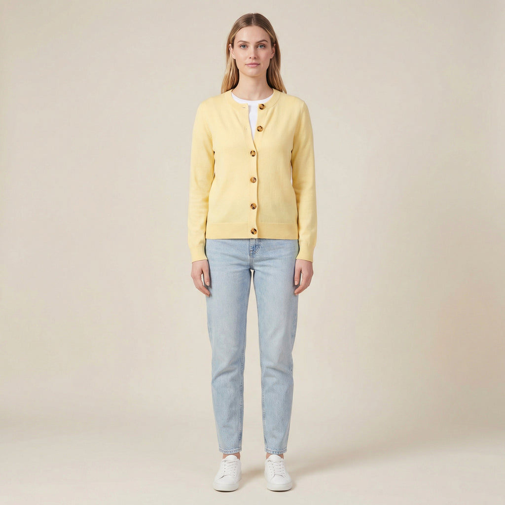 Fine-Knit Cardigan For Women With Tortoiseshell Buttons