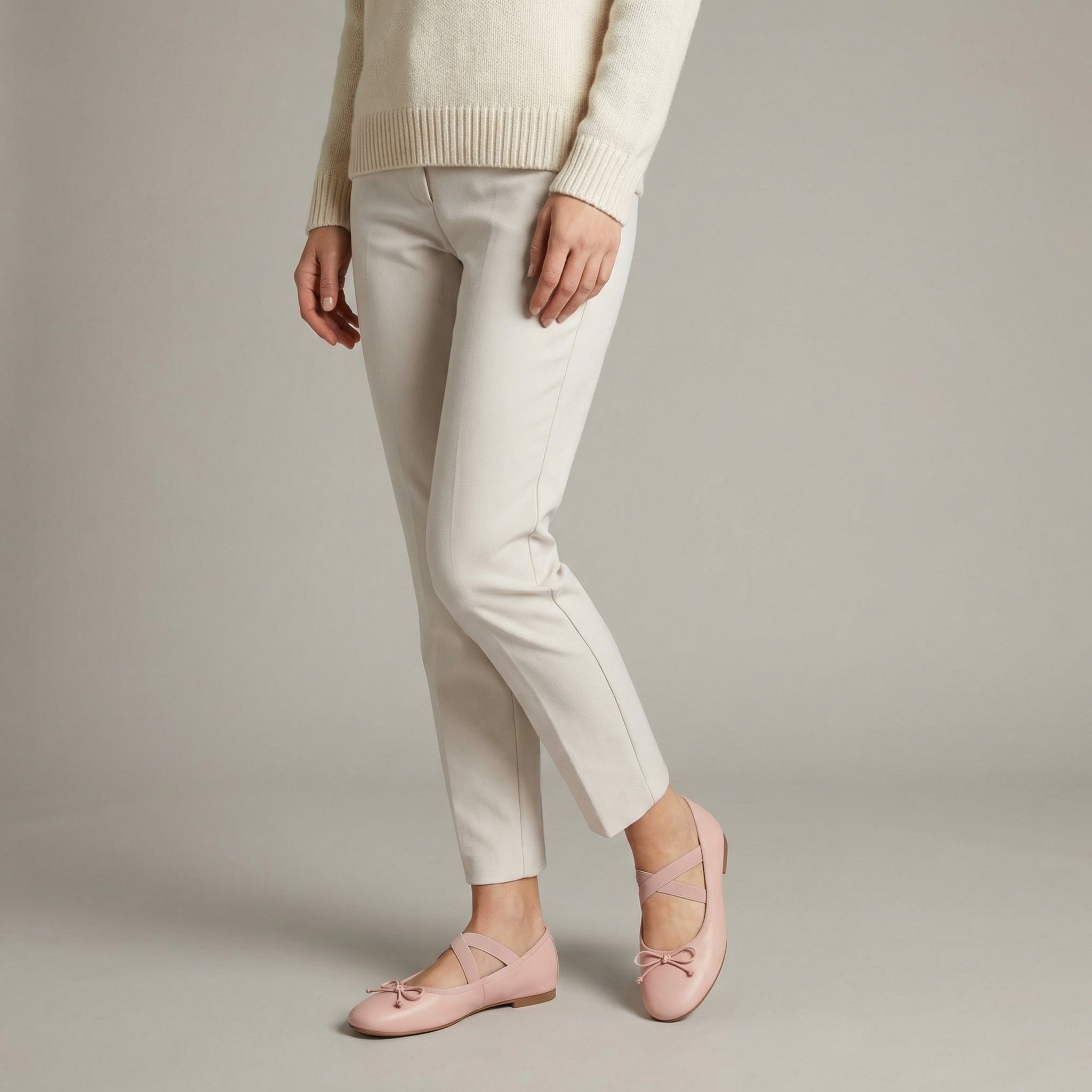 Ballet Flats With Elastic Strap And Bow Details