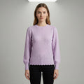 Pointelle Knit Puff Sleeve Jumper With Scalloped Edges
