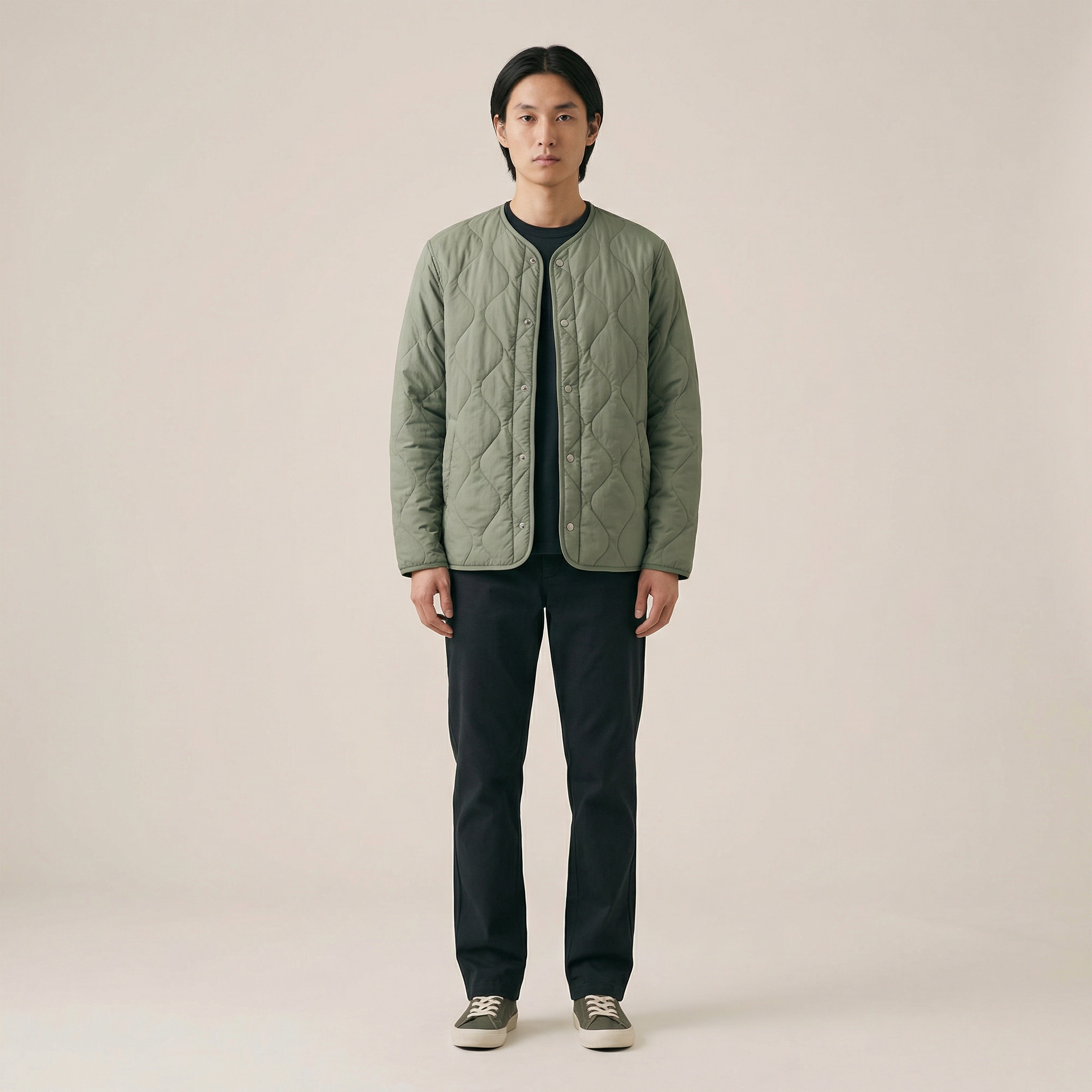 Quilted Lightweight Liner Jacket With Snap Button Closure