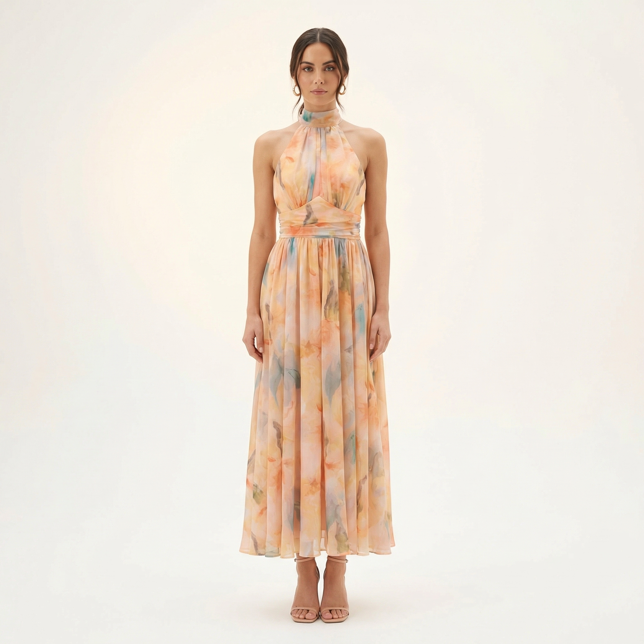 Women Maxi Dress Summer Cotton Halter Neck Sleeveless Evening Dress