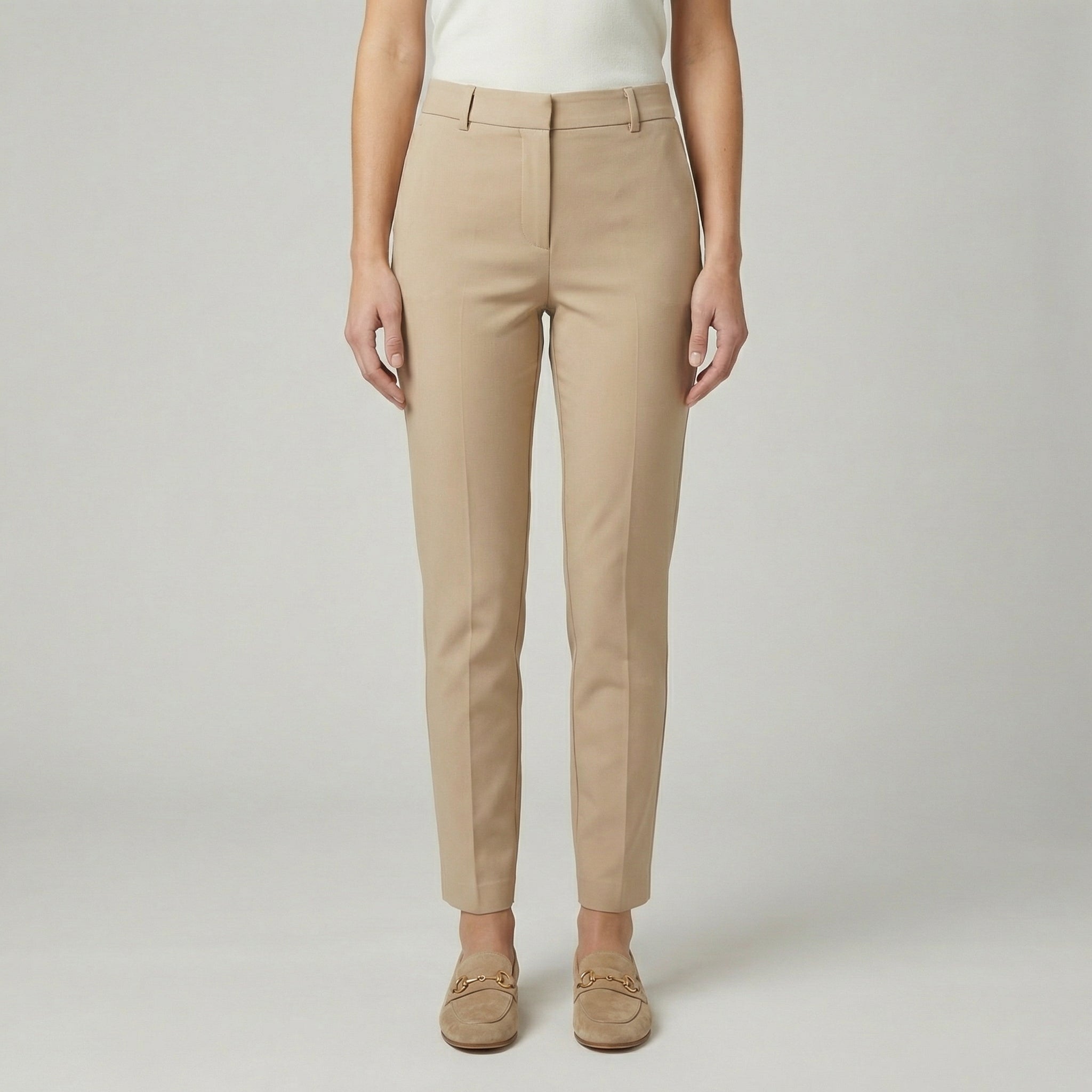 Suede Loafers For Women With Gold Buckle Hardware Details