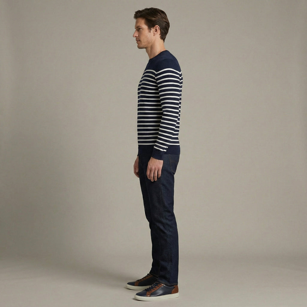 Lightweight Striped Breton Sweater For Men With Navy And White Patterns