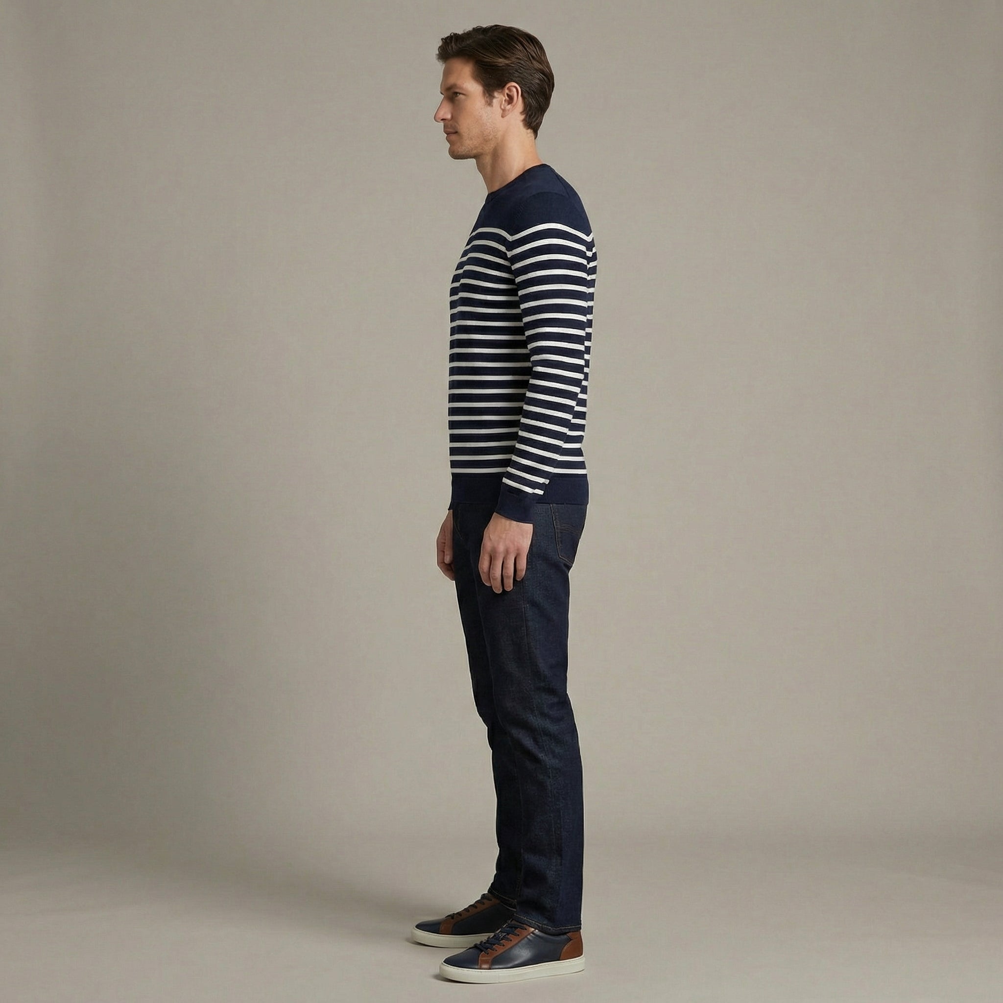 Lightweight Striped Breton Sweater For Men With Navy And White Patterns
