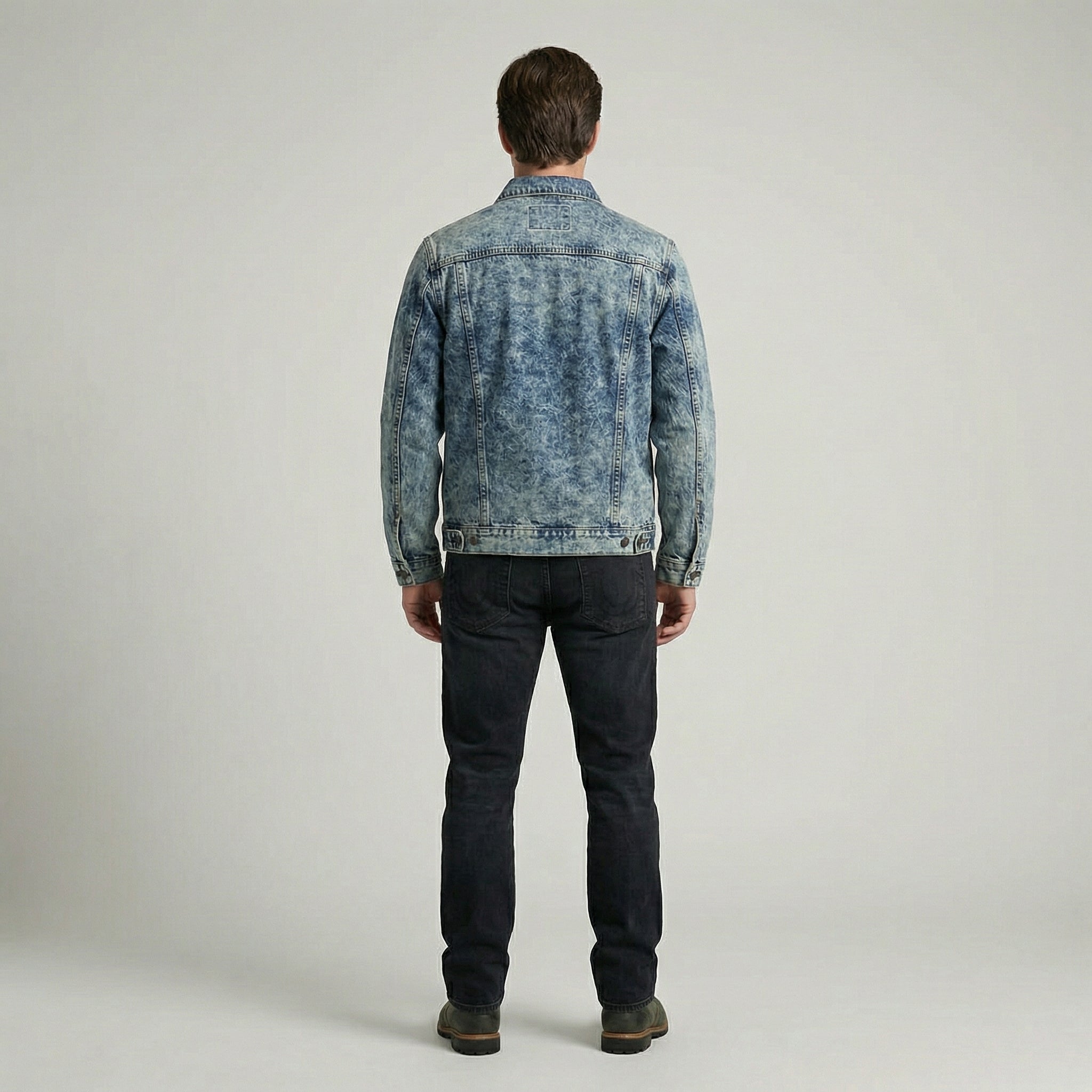 Acid Wash Denim Trucker Jacket For Men With Reinforced Chest Pockets