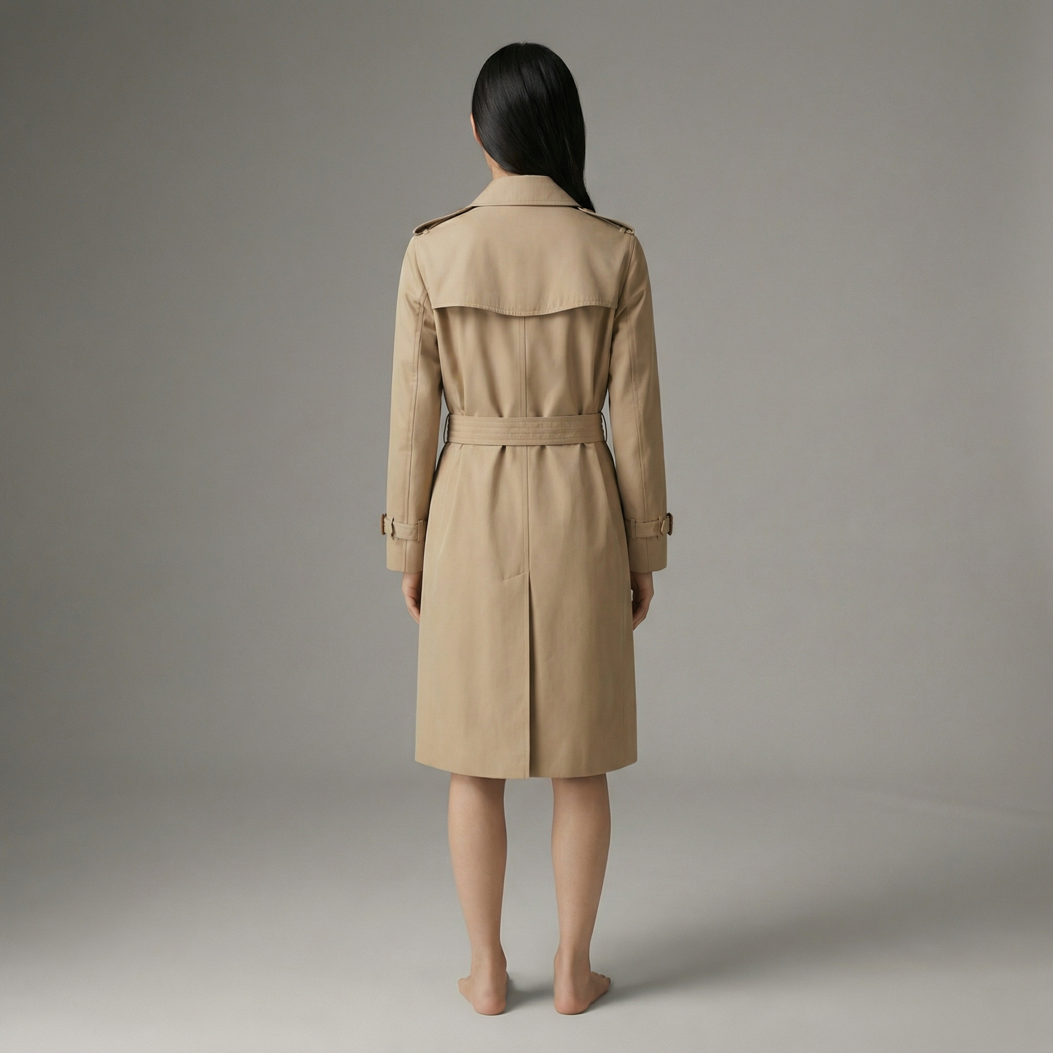 Classic Double-Breasted Trench Coat With Adjustable Waist Belt