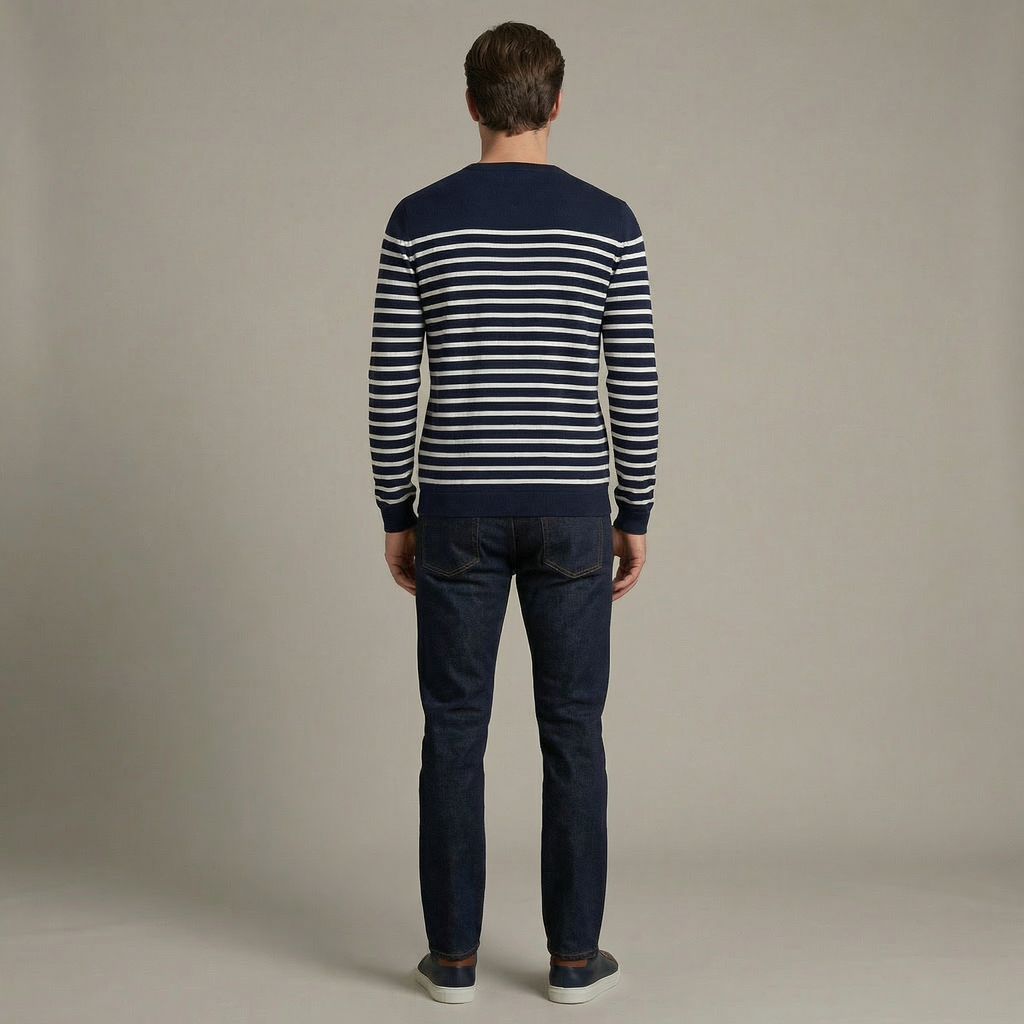 Lightweight Striped Breton Sweater For Men With Navy And White Patterns