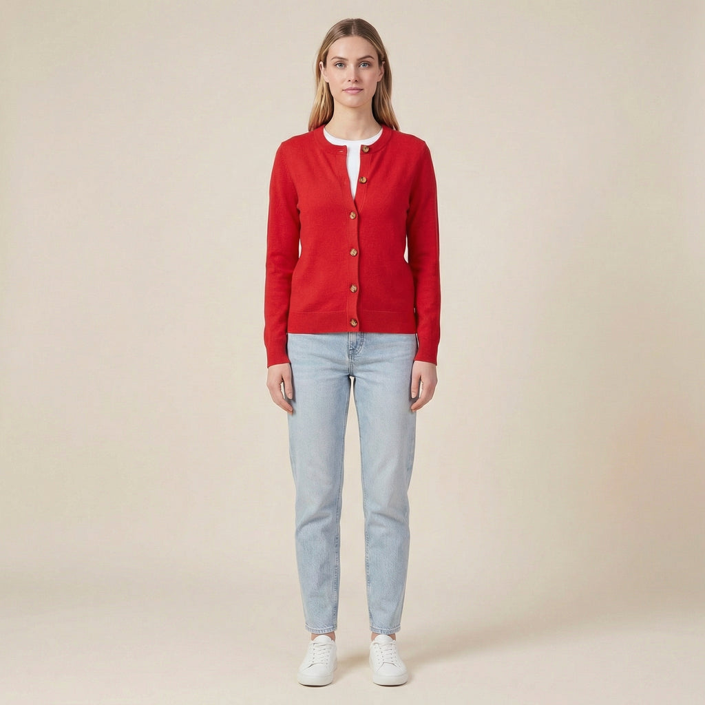 Fine-Knit Cardigan For Women With Tortoiseshell Buttons