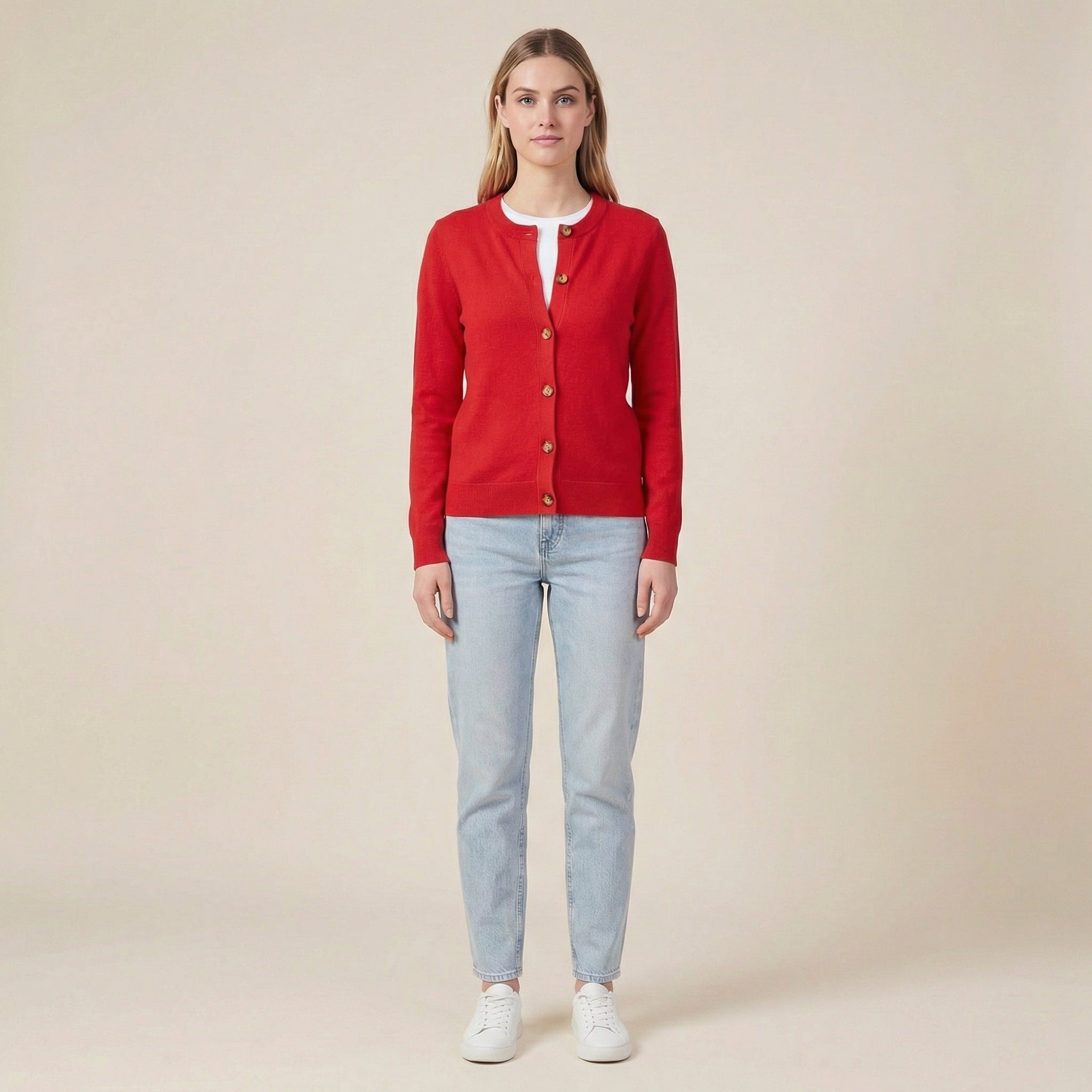 Fine-Knit Cardigan For Women With Tortoiseshell Buttons