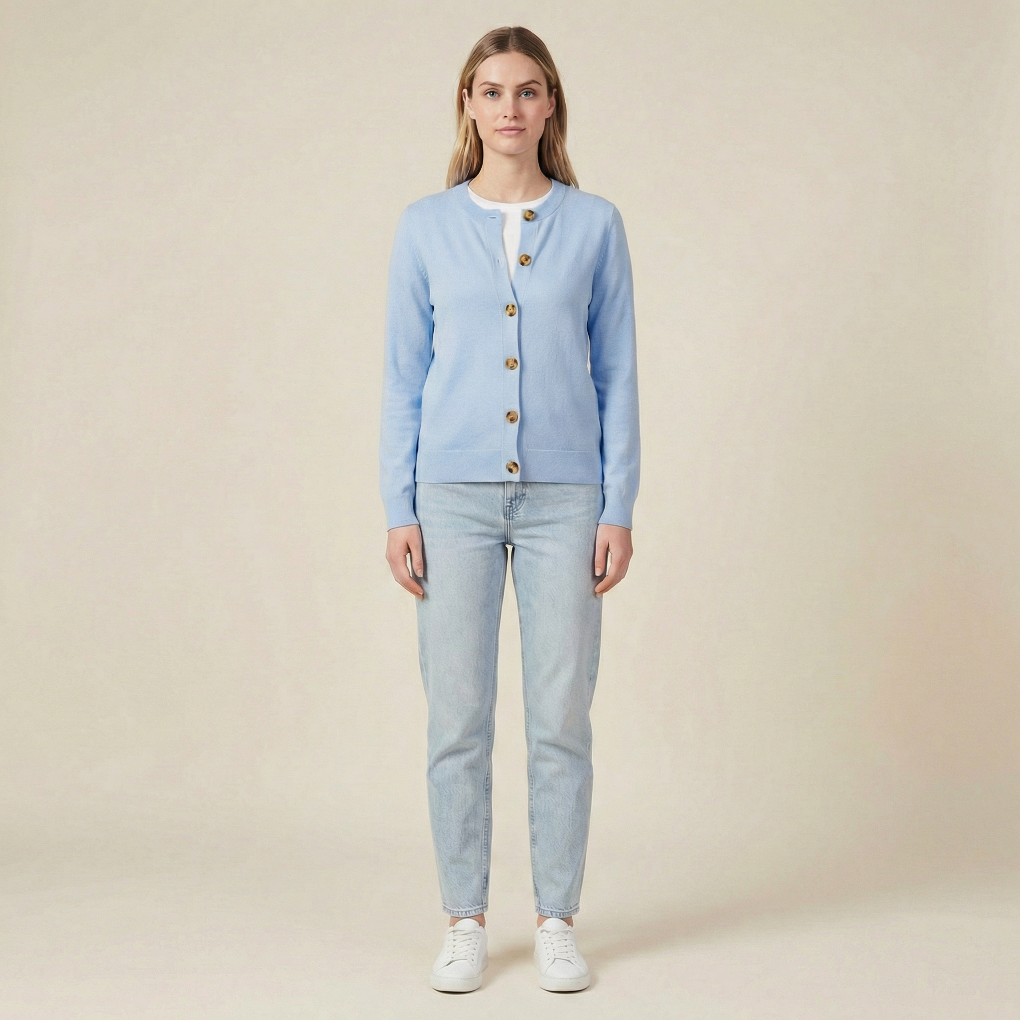 Fine-Knit Cardigan For Women With Tortoiseshell Buttons