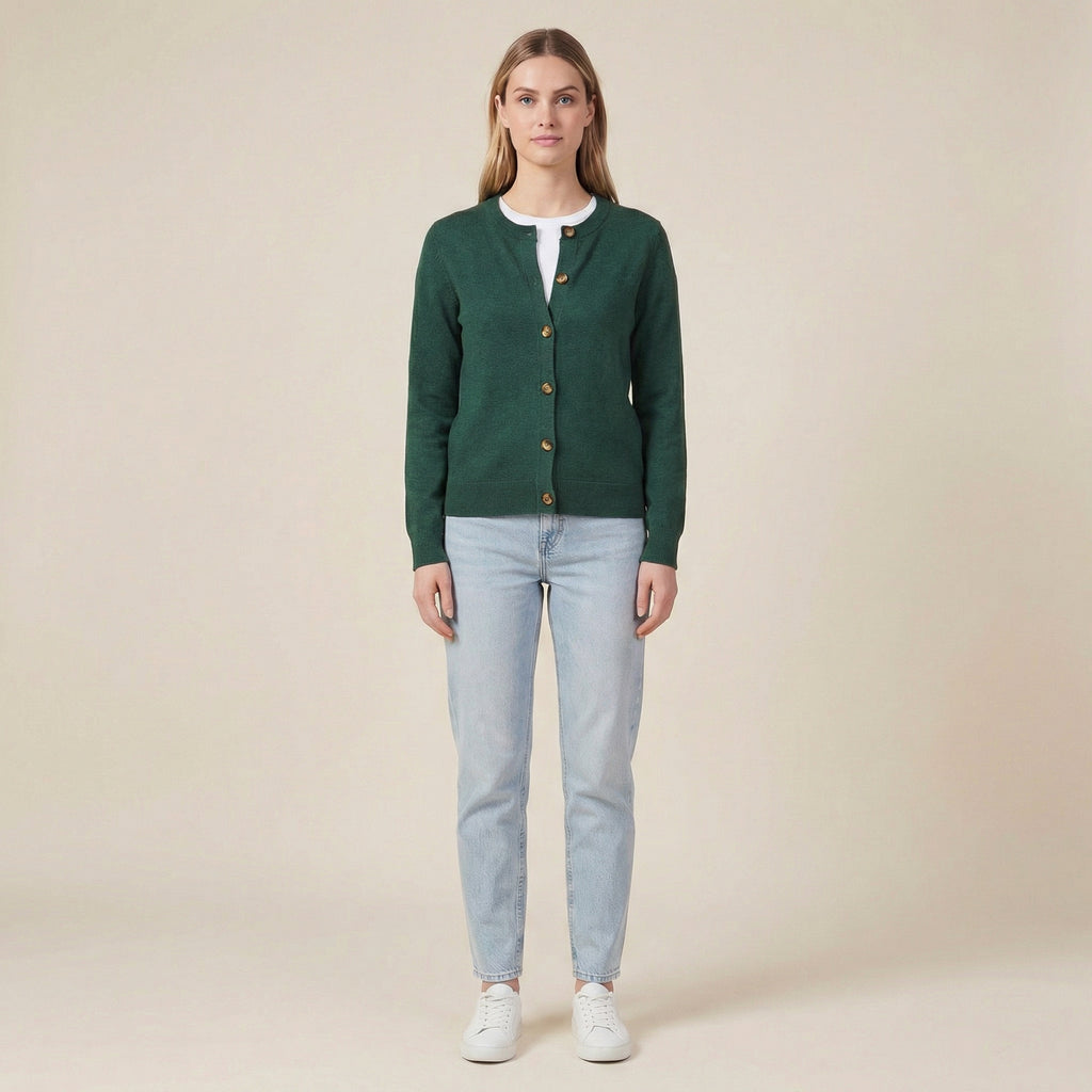 Fine-Knit Cardigan For Women With Tortoiseshell Buttons