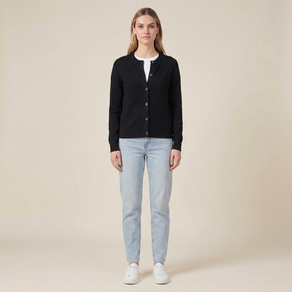 Fine-Knit Cardigan For Women With Tortoiseshell Buttons