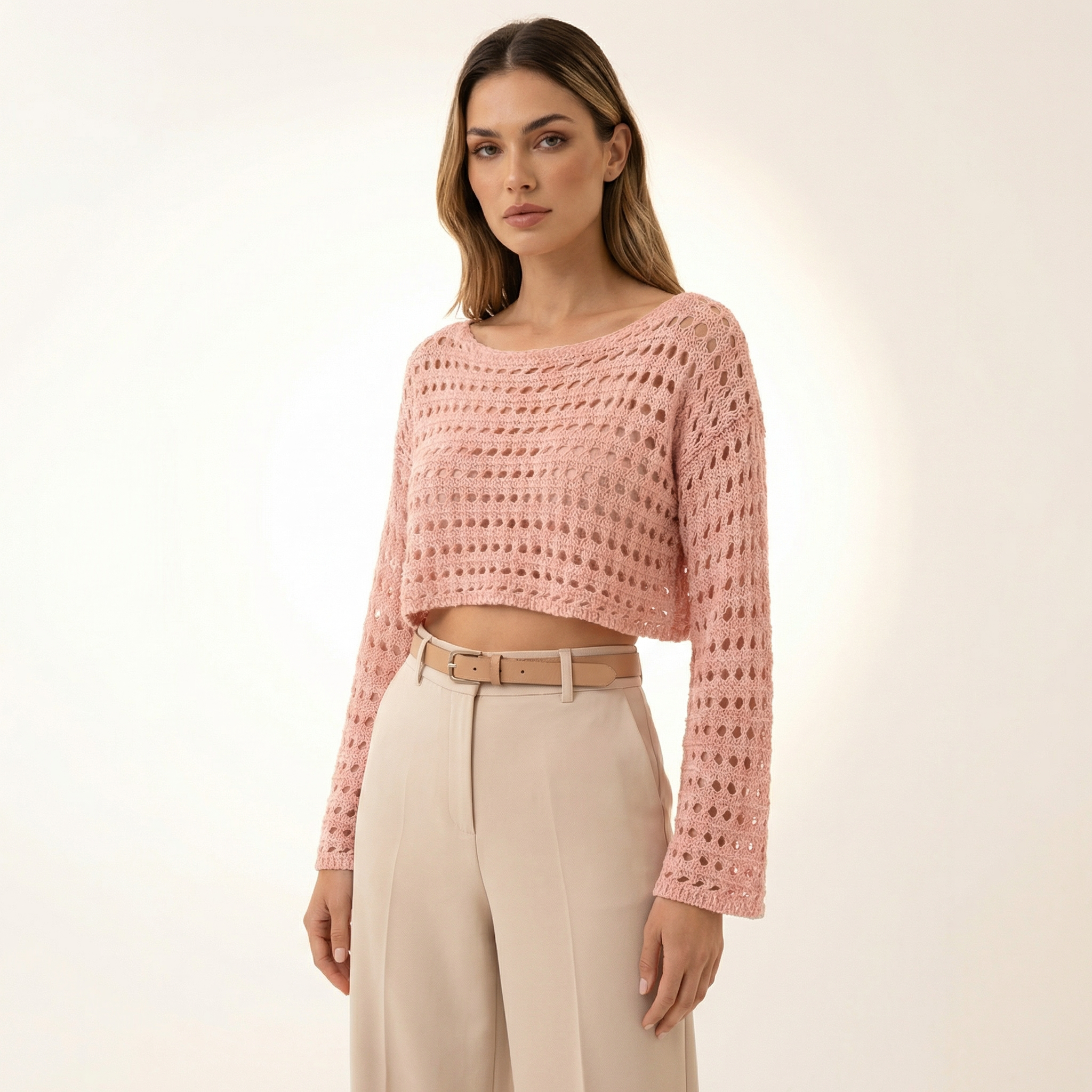 Women Crochet Knit Sweater Summer Cotton Crop Lightweight Pullover