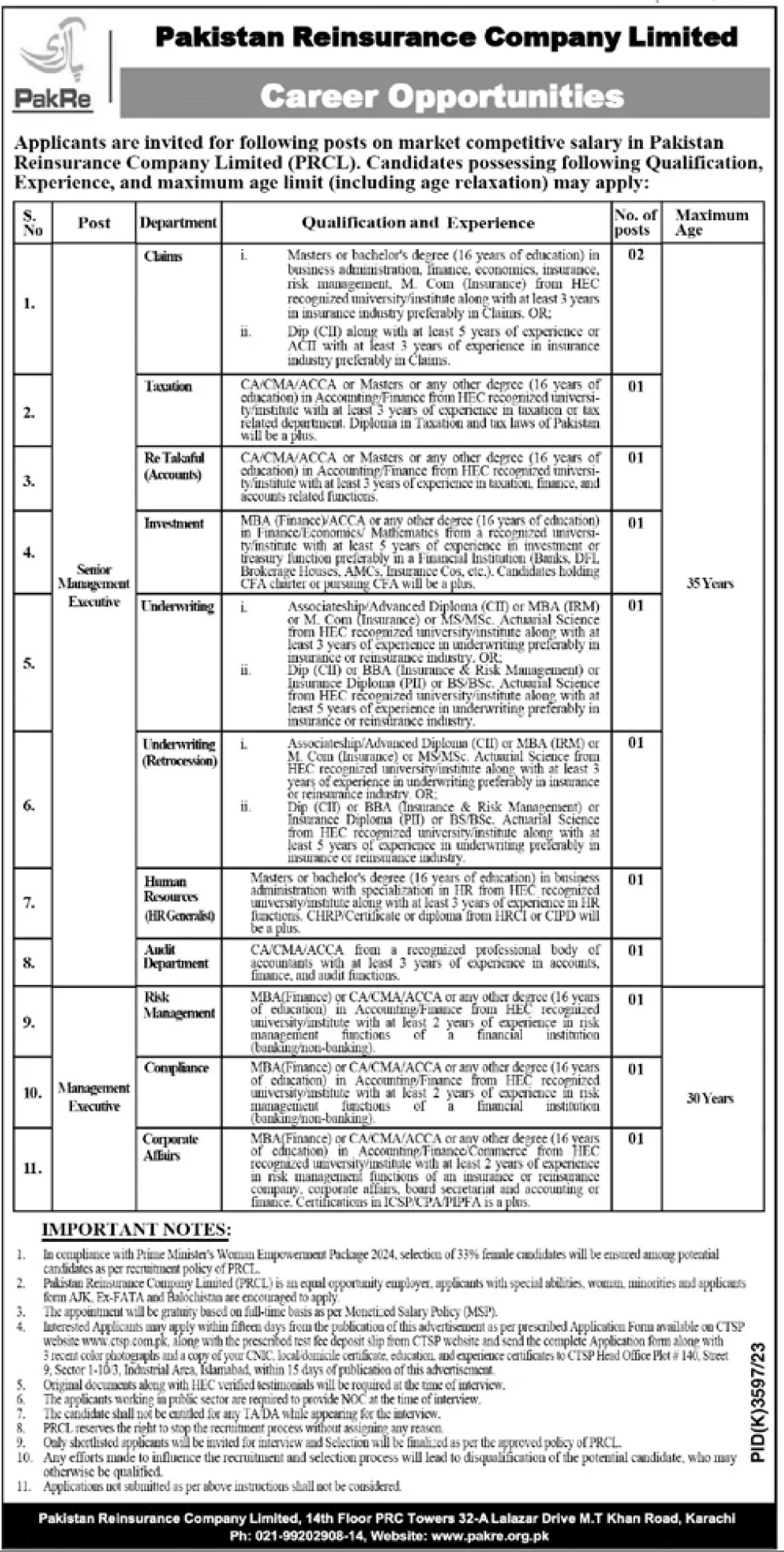  Reinsurance Company Limited Karachi 2024 