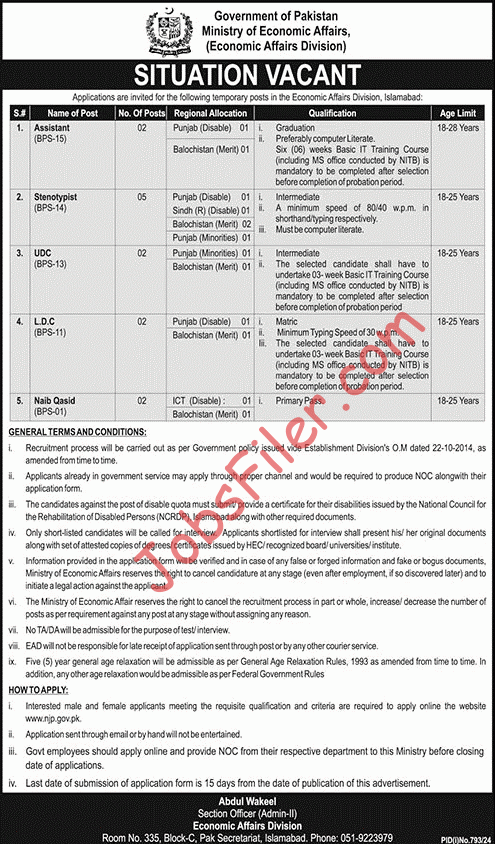 Ministry of Economic Affairs Islamabad Jobs 2024 