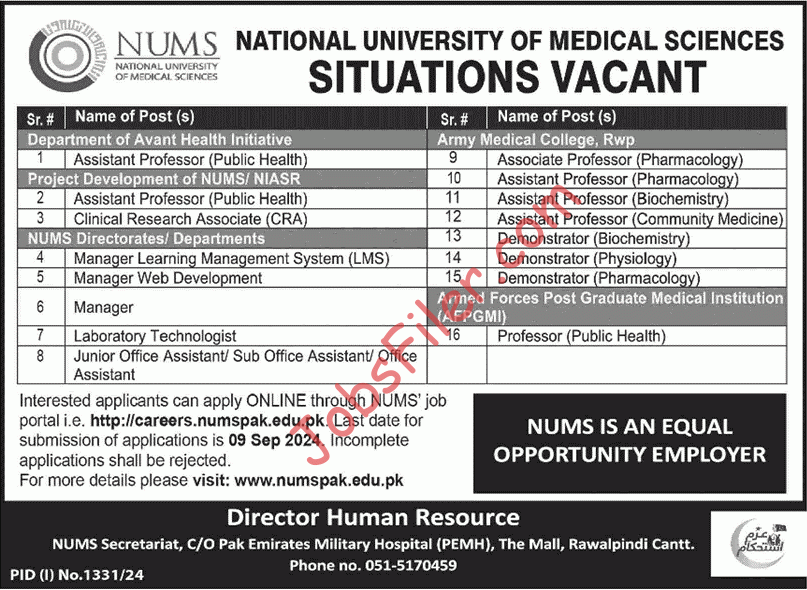 NUMS University Rawalpindi Jobs 2024 